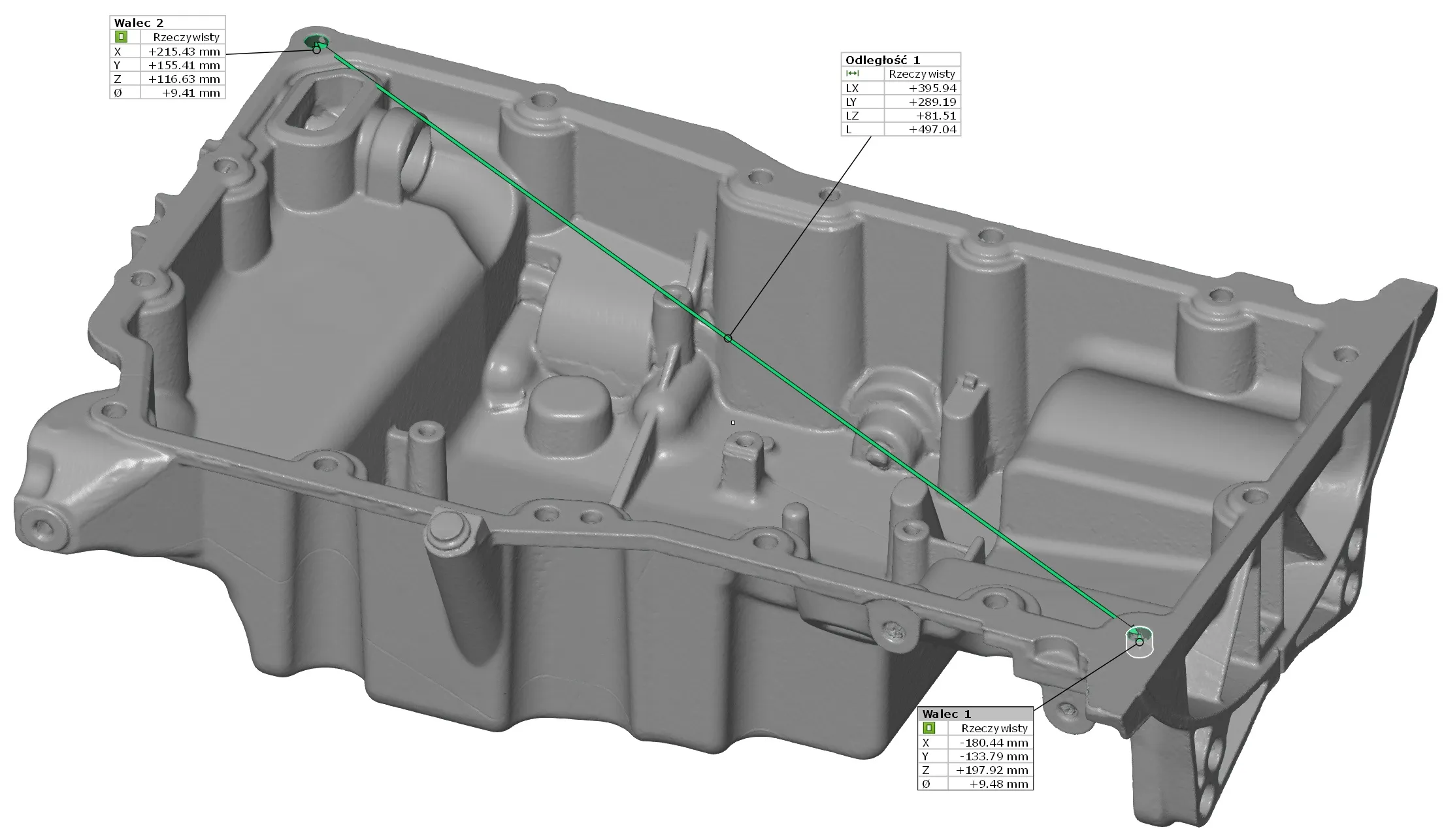 Skan 3D oraz odczyt wymiarów misy olejowej silnika SAAB B207L